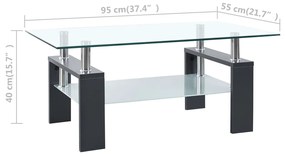 Mesa de centro 95x55x40 cm cinza vidro temperado transparente