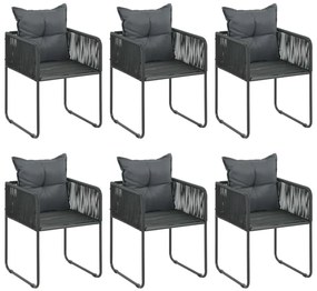 7 pcs conjunto de jantar para jardim vime de PVC preto