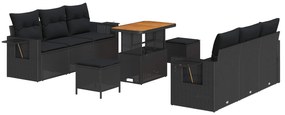 vidaXL Conjunto de Sofá de Jardim com almofada 9 pcs Preto vime PE