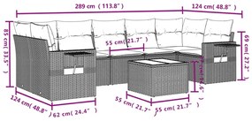 8 pcs conjunto sofás de jardim c/ almofadões vime PE cinzento