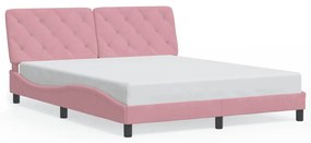 Estrutura de cama c/ luzes LED 160x200 cm veludo rosa