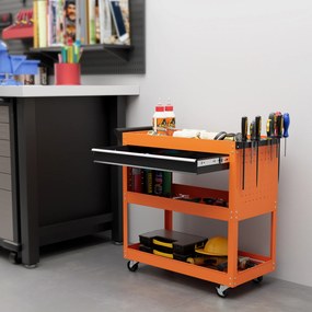 Carrinho de Ferramentas para Oficina, 82 x 35 x 76 cm, 3 Níveis, Laranja