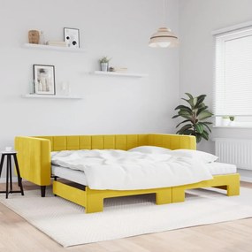 vidaXL Sofá-cama com gavetão e colchões 100x200 cm veludo amarelo