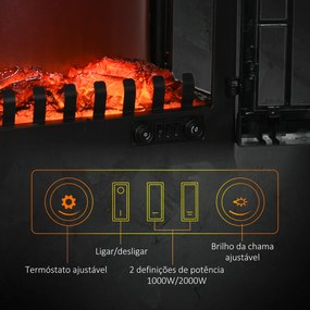 Lareira Elétrica 1000W/2000W com Luzes LED Chamas Realistas e Proteção Contra Superaquecimento para 15-20 ㎡ 60x37x60,5 cm Preto