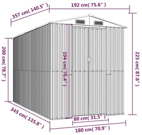 Abrigo de jardim 192x357x223 cm aço galvanizado castanho-escuro