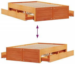 Cama sem colchão com gavetas madeira pinho maciça castanho-mel