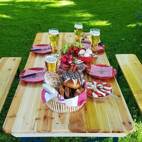 Conjunto de mesa e bancos 3 peças esplanada, jardim, tendas, cervejaria, dobráveis, com encosto Castanho