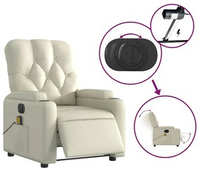 Poltrona massagens reclinável elétrica couro artificial creme
