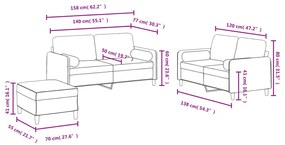 3 pcs conjunto de sofás com almofadas veludo cinzento-claro