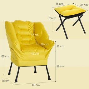 Poltrona Sala de Estar com Apoio para os Pés Poltrona Relax para Leitura com Bolsos Laterais 80x78x100 cm Amarelo