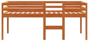 Cama alta 90x200 cm madeira de pinho maciça castanho cera