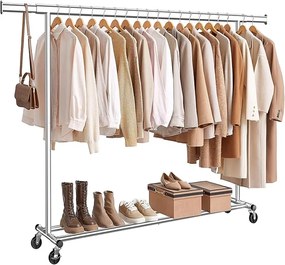 Cabideiro SONGMICS sobre rodas, resistente, extensível, 150 kg, fácil montagem, portátil, prateado, HSR175E01