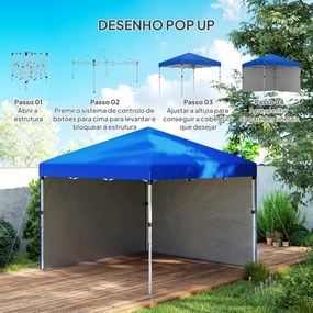 Tenda Dobrável Pop-up 3x3 m com 2 Laterais Anti-UV Altura Ajustável Sacos de Areia e Saco de Transporte Azul