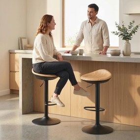 Conjunto de 2 bancos de bar, cadeiras de bar com altura ajustável e apoio para os pés, giratórias a 360°, base em aço, cor carvalho