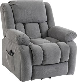 Poltrona elevatória elétrica com massagem e aquecimento, apoio para os pés, encosto reclinável, comando à distância e bolso lateral cinzento 