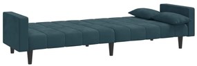 Sofá-cama 2 lugares com duas almofadas veludo azul