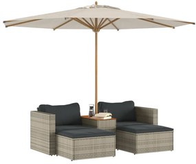 5 pcs conjunto sofás de jardim c/ almofadões acácia e vime PE