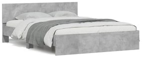 Estrutura cama cabeceira e luzes LED 150x200cm cinzento cimento
