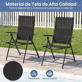 Conjunto de 2 cadeiras dobráveis de jardim (MESA NÃO INCLUIDA) com encosto ajustável em 5 posições, respirável, estrutura metálica, para pátio ou pisc