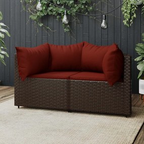 vidaXL Sofás de canto para jardim com almofadões 2pcs vime PE castanho