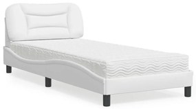 Cama com colchão 90x190 cm couro artificial branco