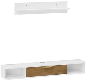 HOMCOM Móvel de TV Sala de Estar com Prateleira de Parede Armário Orifícios para Cabos para Televisão de Parede 120x24x16 cm Branco | Aosom Portugal