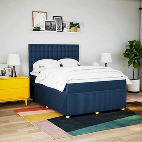 vidaXL Cama com molas/colchão 160x200 cm tecido azul
