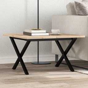 Mesa de centro estrutura em X 60x60x40 cm pinho e aço