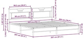 Estrutura cama sem colchão 200x200cm metal carvalho castanho