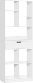 HOMCOM Estante Madeira 1 Gaveta 9 Compartimentos Armazenamento Prático 60x26x158cm Organização Espaço Branco Moderno | Aosom Portugal
