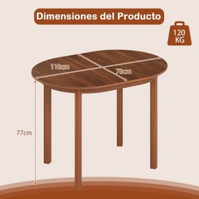 Mesa de jantar oval 110 x 78 x 77 cm com superfície ampla e pernas robustas de madeira com pés antiderrapantes Castanho