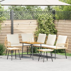 Conjunto de Sofá de Jardim de 4 Peças com Almofadas em Rattan Natural