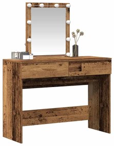 Mesa de Maquiagem com Espelho e Luzes LED Madeira Antiga e Madeira de