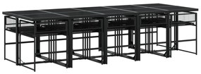 11 pcs conjunto de jantar para jardim vime PE preto