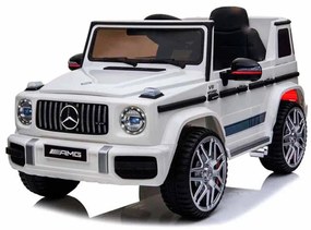 Carro elétrico para crianças 12V Mercedes G63 pneus de borracha, banco de couro Branco