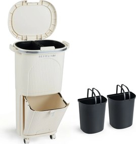 Caixote do lixo de 38 L com dupla camada, 2 caixotes removíveis, pedal e rodas para sala, cozinha e casa de banho, bege