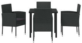 Conjunto de Jantar de Jardim com Almofadas Preto Rattan Poliéster