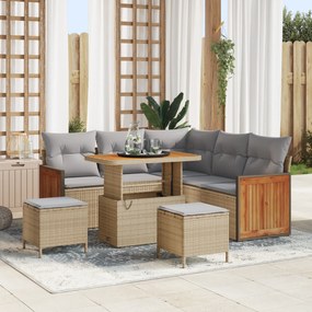 Conjunto de Sofá de Jardim vidaXL de 8 Peças com Almofadas Bege Vime PE Acácia