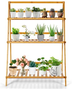 Estante para plantas com 3 níveis para vasos de flores em bambu para pátio e jardim 70 x 38 x 95,5cm Natural