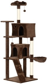 PawHut Arranhador para Gatos com Múltiplas Plataformas Cama 2 Cavernas Rede Escada Postes de Sisal 56x56x180 cm Marrom | Aosom Portugal