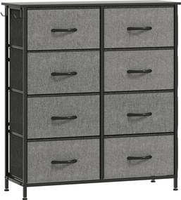 HOMCOM Cômoda 8 gavetas em tecido, móvel de armazenamento com 4 bolsos, 2 ganchos, estrutura em aço, 86 x 30 x 94,5 cm, cinza | Aosom Portugal