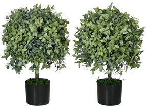 Conjunto de 2 Árvores de Chá Artificial 55 cm Planta Artificial com 343 Folhas Musgo e Vaso Planta Artificial Decorativa Verde