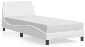 Estrutura cama c/ cabeceira 90x200 cm couro artificial branco