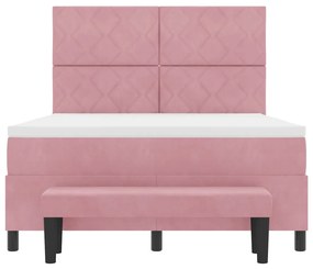 Cama Box Spring com Colchão e Banco Rosa 140x200 cm Veludo