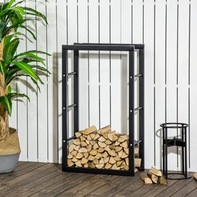 Porta-lenha Prateleira para lenha de lareira Porta-lenha de design contemporâneo Carga máxima: 100 kg Dimensões: 60 x 25 x 100 cm Metal preto