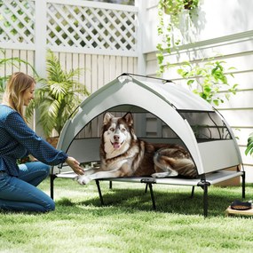 Cama Elevada para Cão com Toldo, 122 x 92 x 94 cm, Proteção Solar de 3 Lados, Cinzento-Claro
