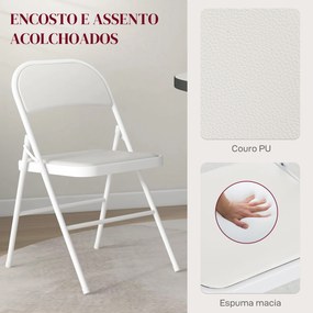 Conjunto de 2 Cadeiras Dobráveis com Encosto e Estrutura de Aço (MESA NÃO INCLUIDA) para Sala de Estar escritório Estúdio 45x46x78 cm Branco