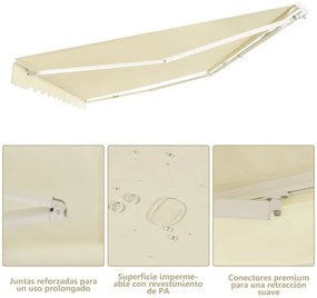 Toldo retrátil 3,6 x 3 m em alumínio com manivela e poliéster impermeável para exterior Bege