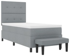 Cama Box Spring com Colchão e Banco Cinza Claro 100x200 cm Tecido
