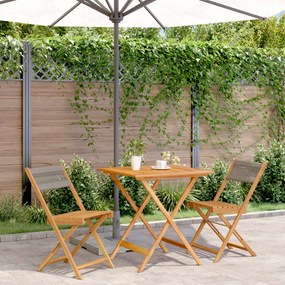 vidaXL 3 pcs conjunto de bistrô polipropileno/madeira maciça cinzento